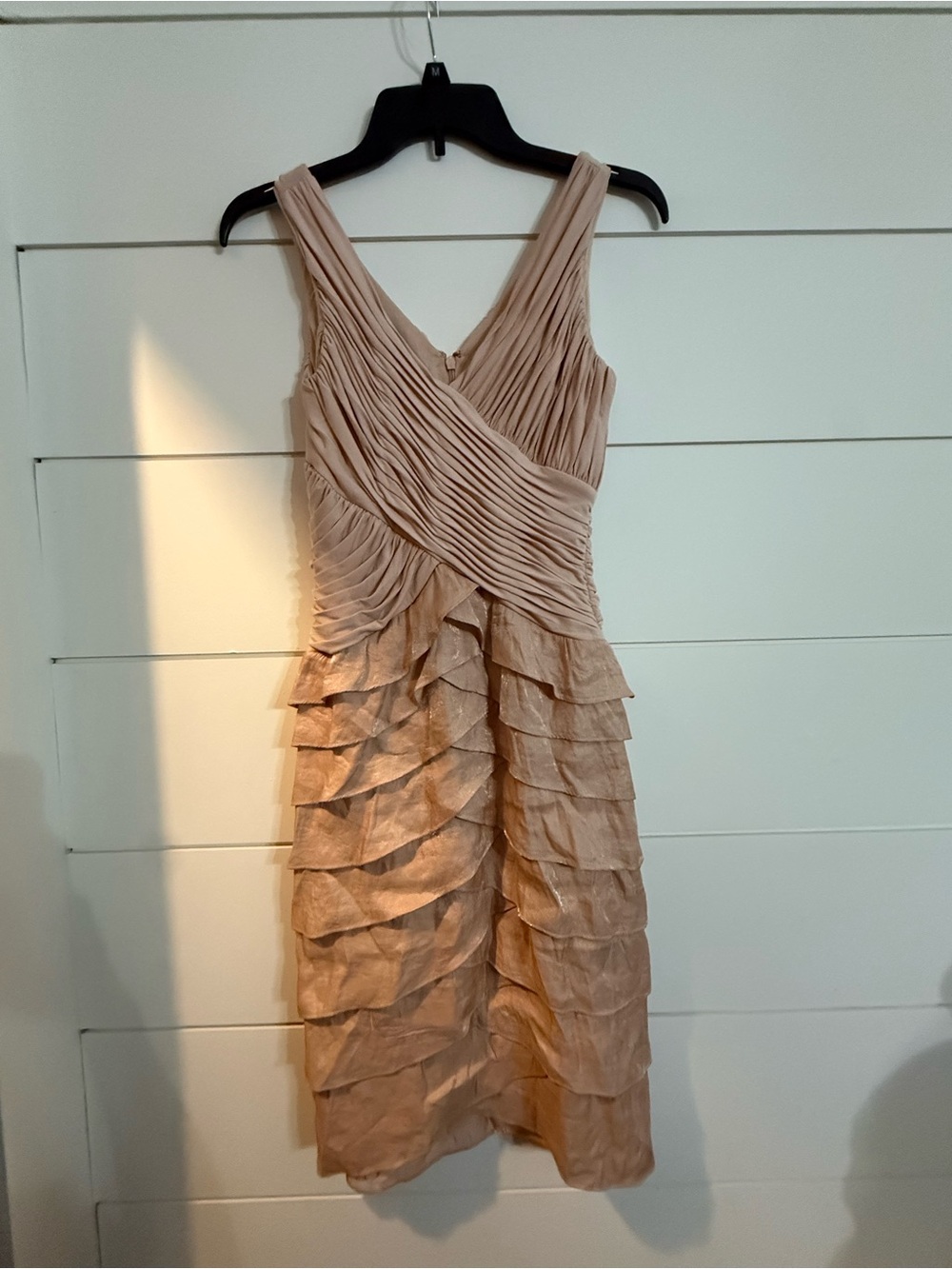 MELROSE Ruched Shimmer Tiered Ruffle Cocktail Dress Champagne Blush size 4